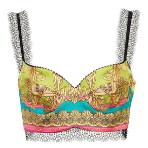 Versace - NWT - Heritage Print silk & Lace Crop Top - Dark Orchid - Size: 38